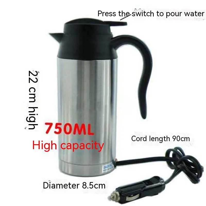 12/24 V Car Electric Kettle Large Capacity Stainless Steel Boiling Water Cup Heating Hot Water Bottle