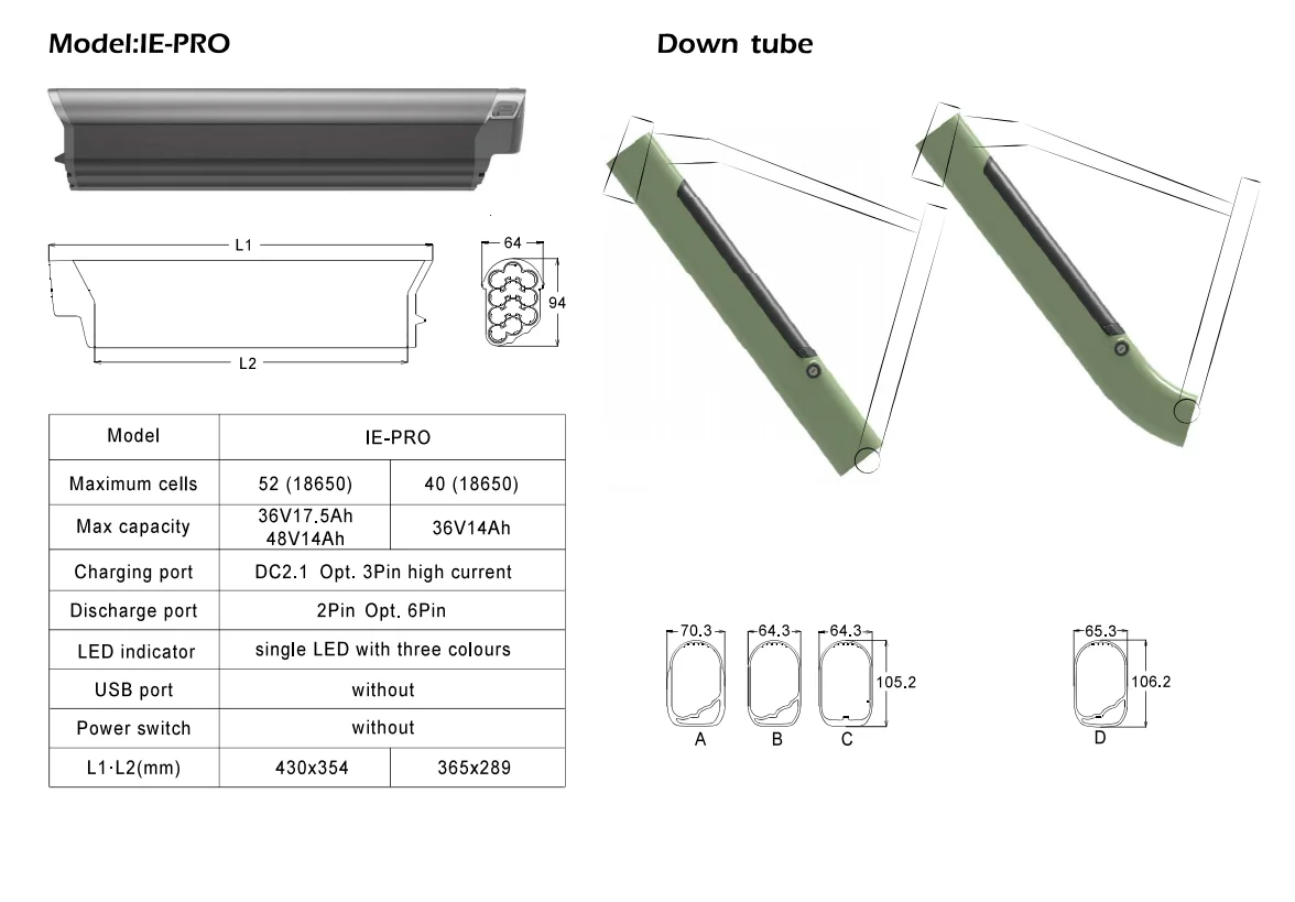 Replace E-Bike Battery 36V/48V EEL Inner Tube Frame Lithium Batteries 10AH/13AH/15AH/Customize