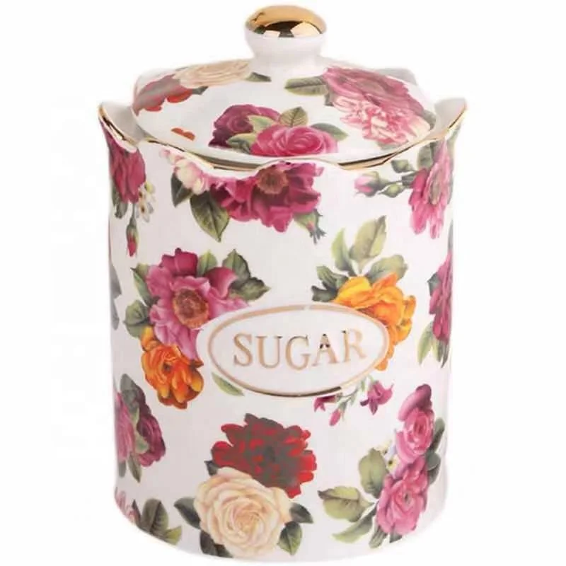 flower ceramic food storage jar, coffee/tea/sugar canister with lid