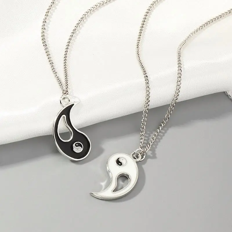 1 Set Tai Chi Yin Yang Paired Pendants Charms Braided Chain Couple Couple Bracelet and Necklaces For Women Men Best Friends