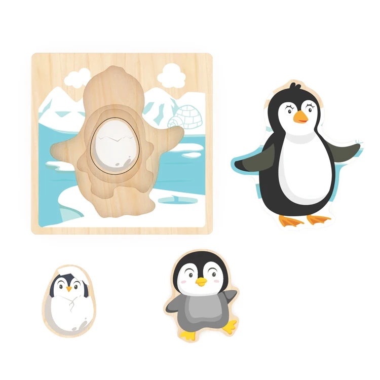 Kids Montessori Wooden Puzzle Jigsaw Toy Hand Grab Board Baby Learning Educational Toys Carton Animal 3d Layers Puzzles