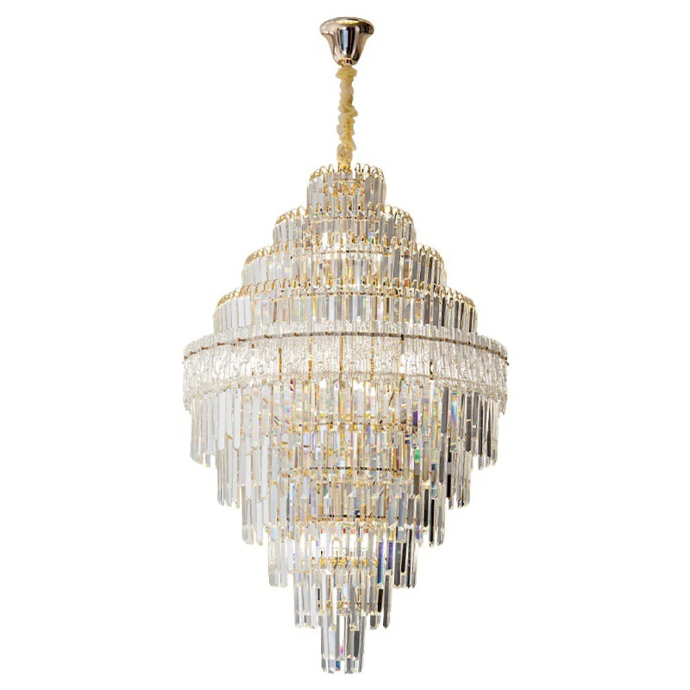 Contemporary Business Club Lobby Spiral Staircase Hollow Crystal Large Chandelier Luxury Atmosphere Hanging Chandelier