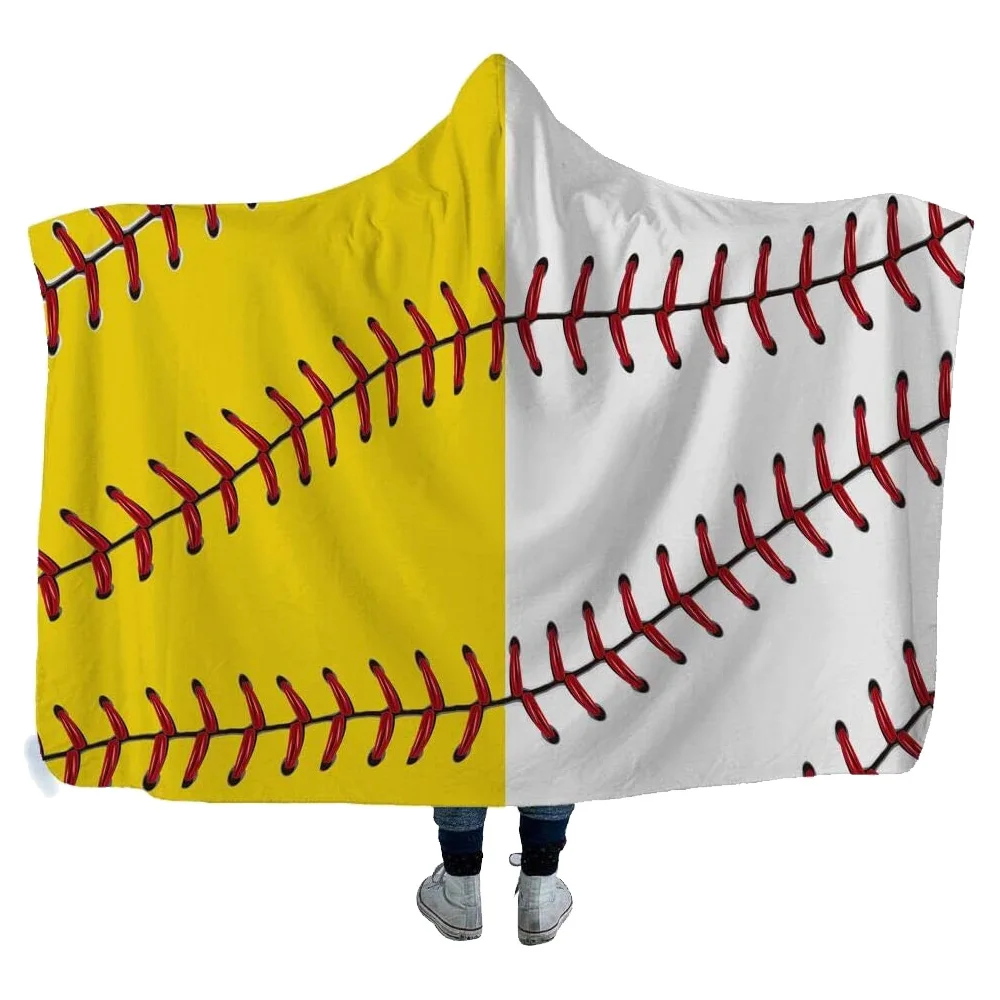 Wholesale 3D Printed Sports Themed Sherpa Blanket Custom Softball Soccer Hooded Wearable Throw Blankets For Adult