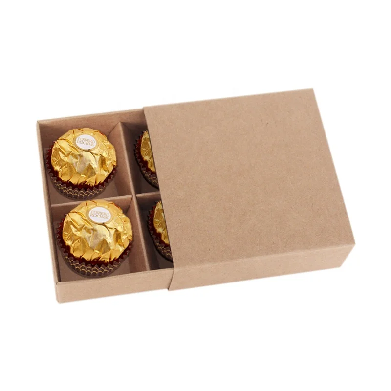 Ready Stock 4 Chocolate Praline Sliding Drawer Box 8cm Folding Kraft Chocolate Box