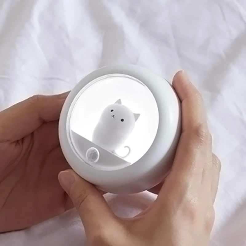 Rechargeable Motion Sensor Night Light -Magnetic Nightlights Adjustable Brightness Stick-Anywhere Cat Lamp