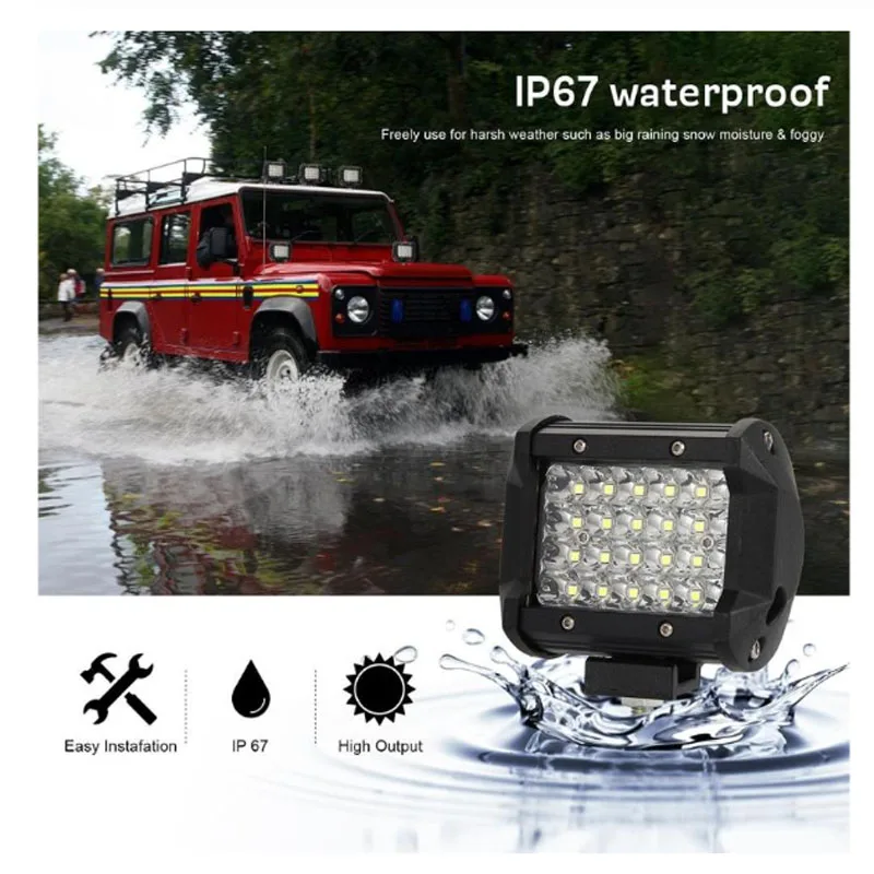  High Power 72W 4inch Work Light Waterproof IP68 24V 12V White 24PCS Led Driving Headlight For SUV ATV Offroad