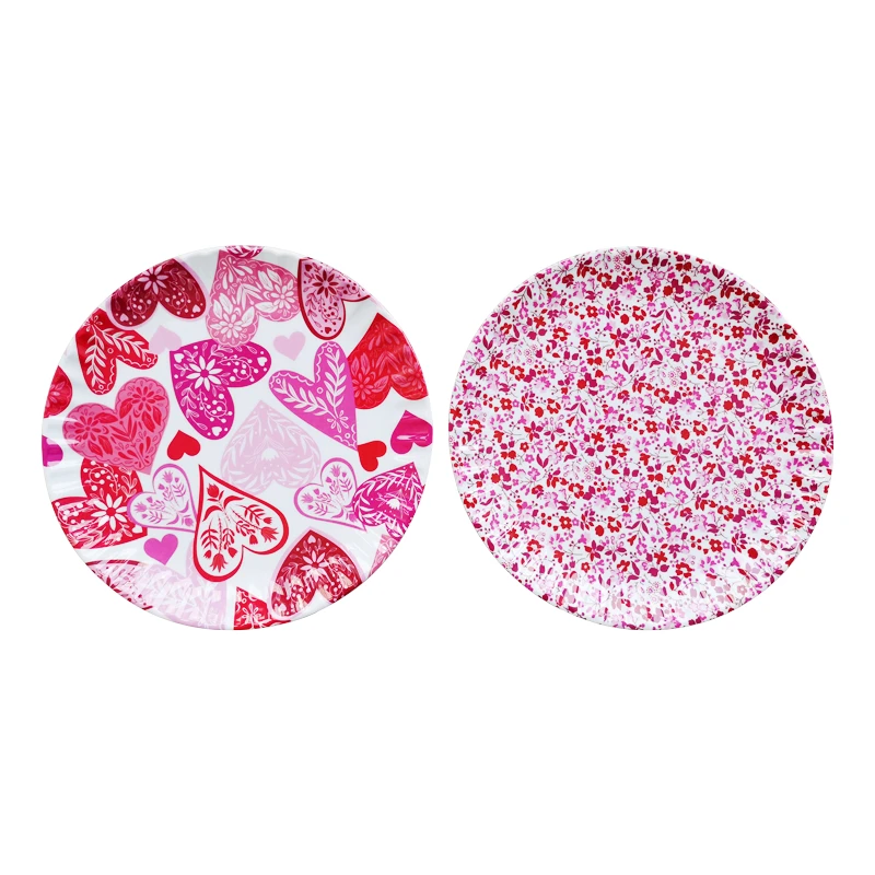 Reusable and Indoor Outdoor Use Valentines Day  Heart Pattern 10.5 Inch Melamine Dinnerware Party Paper Plate