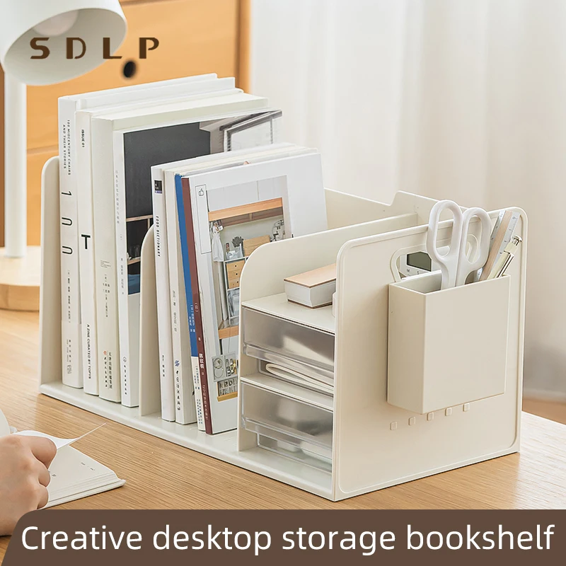 Student bookshelf storage Storage box Bookshelf desktop with drawer bookshelf storage rack