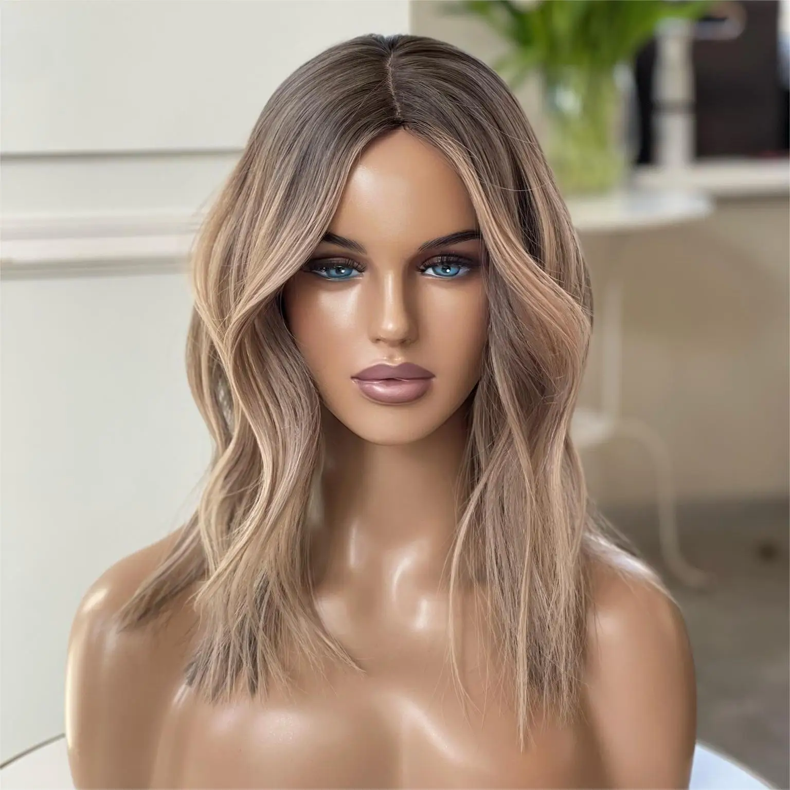 New Arrival Shoulder Length European Human Hair Warm Blonde Balayage Topper Silk Base With Open Weft Toupee For Women Hair Loss
