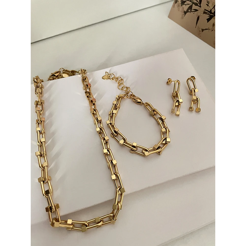 Не тускнеет U в форме подковы колье набор с массивная цепочка 18K позолоченное ожерелье для женщин простой минималистичный ювелирные наборы