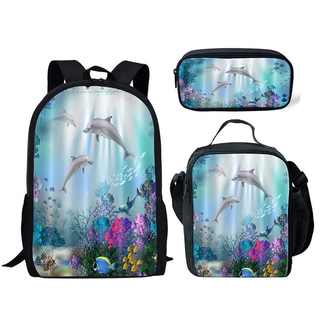 
Fashion Bookbag Set For Kids Dolphin Printing Portable Bagpack School Bag Exclusive Custom Printed Logo School Backpack China 