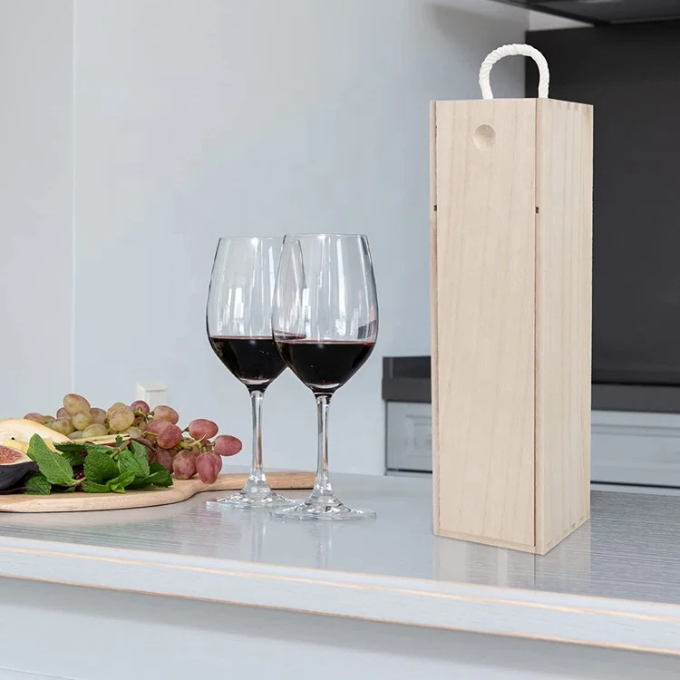Unfinished Wooden Wine Box with Handle for Crafts Gifts Birthdays Housewarmings
