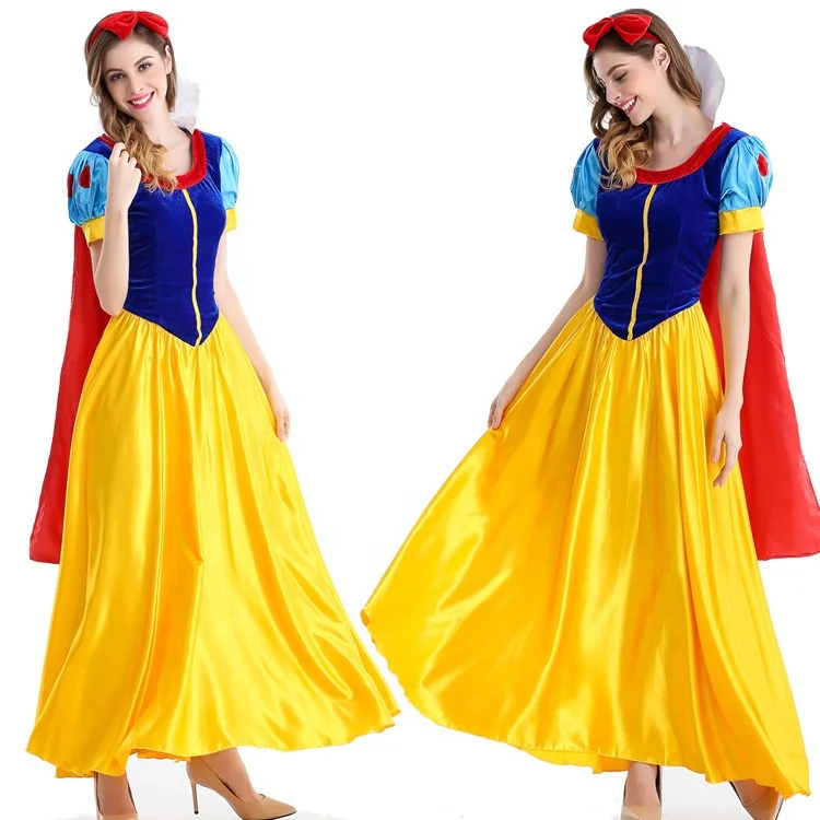 Women Snow White Princess Dress with Headband Role Cosplay  Costume Set for Costume Party Clothing