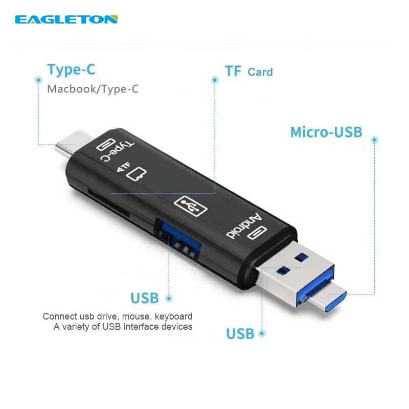 3 в 1 OTG Type-C кардридер USB 0 A Micro на 2 слота TF Type C для смартфона