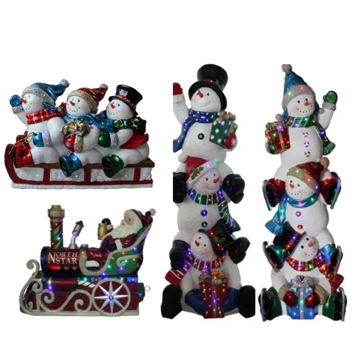 Resin Craft Luces De Navidad Led Snowman Ornaments Polyresin Figurines Lighted Outdoor Christmas Snowman Christmas Decorations