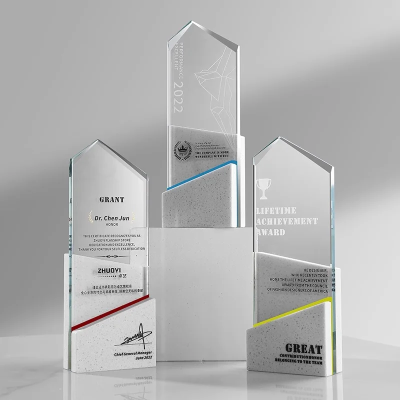Creative Marble Personalized Customized Medal Excellent Employee Authorized Brand Award Annual Conference Crystal Trophy
