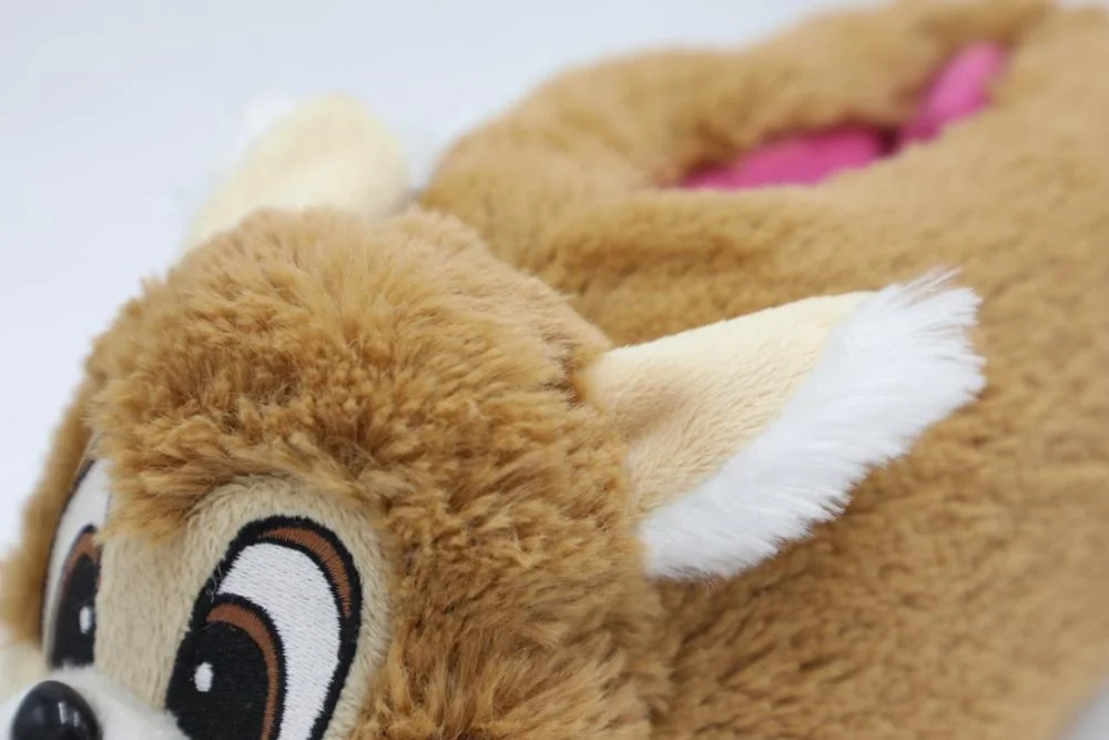 
3D toy plush soft outsole elevator cute animal brown women slipper indoor 