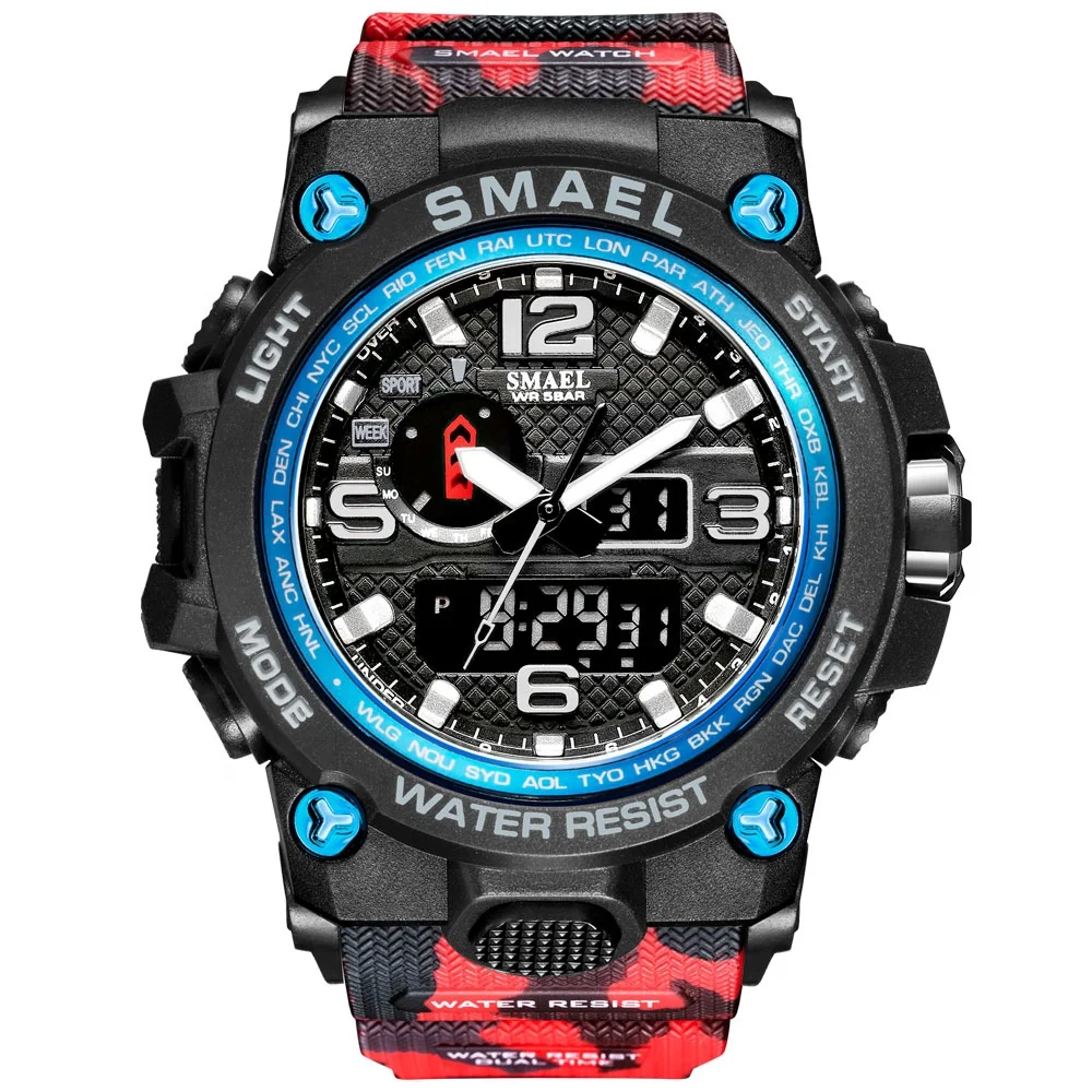 SMAEL 1545 Brand Men Sports Watches Dual Display Analog Digital LED Electronic Quartz Wristwatches Waterproof Military Watch