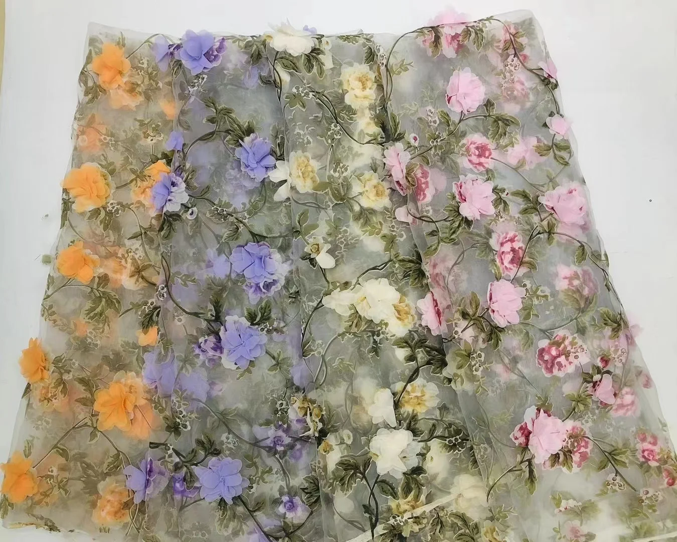 Organza wedding dress 3D lace fabric embroidery flower dress fabric
