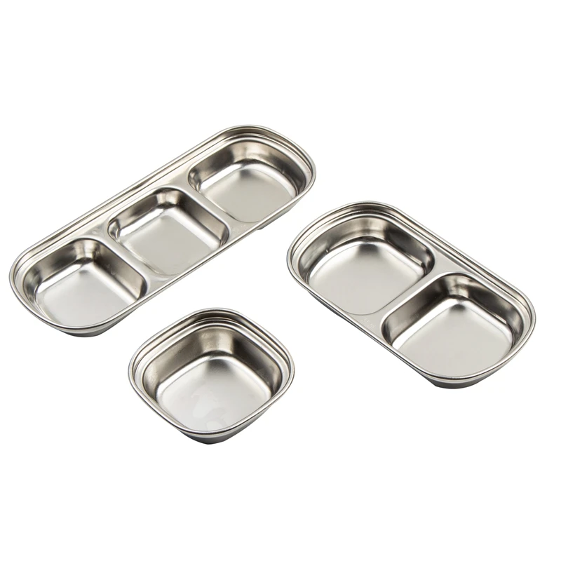 Korean restaurant 304 stainless steel seasoning plate hot pot sauce mustard dipping dish multi grid seasoning dish