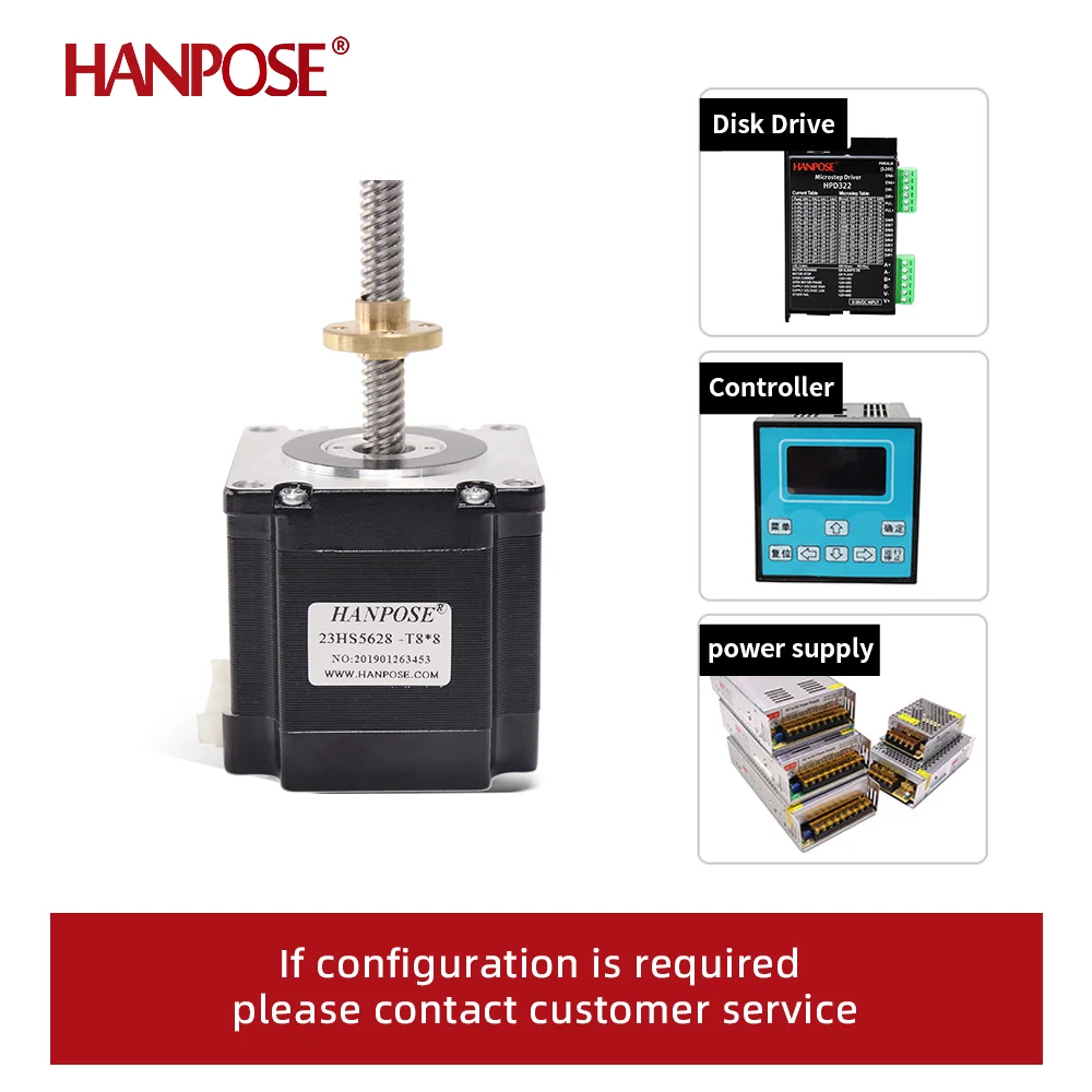 HANPSOE  nema 23 stepper motor 24V 2.8A 126N.CM 200mm length 23HS5628-T8 lead screw stepper motor for 3D printer T8 screw motor