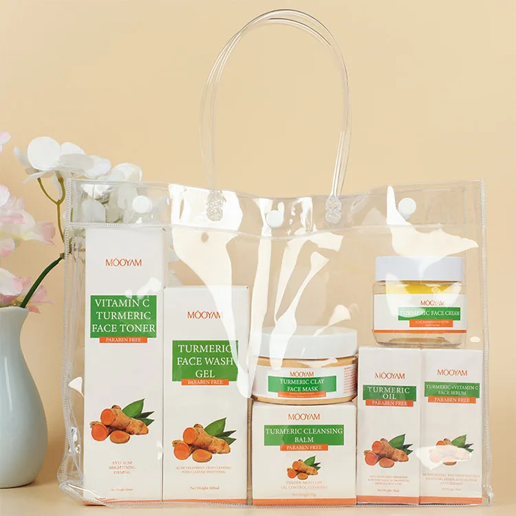 Private Label Skincare Sets Turmeric Organic Acne Treatment Facial Kit Brightening Anti Wrinkle Vitamin C Turmeric Skin Care Set