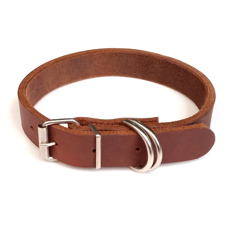 
Genuine leather basic raw cut cheap simple top layer split cowhide nickle free buckle D ring 2021 pet products dog accessories// 