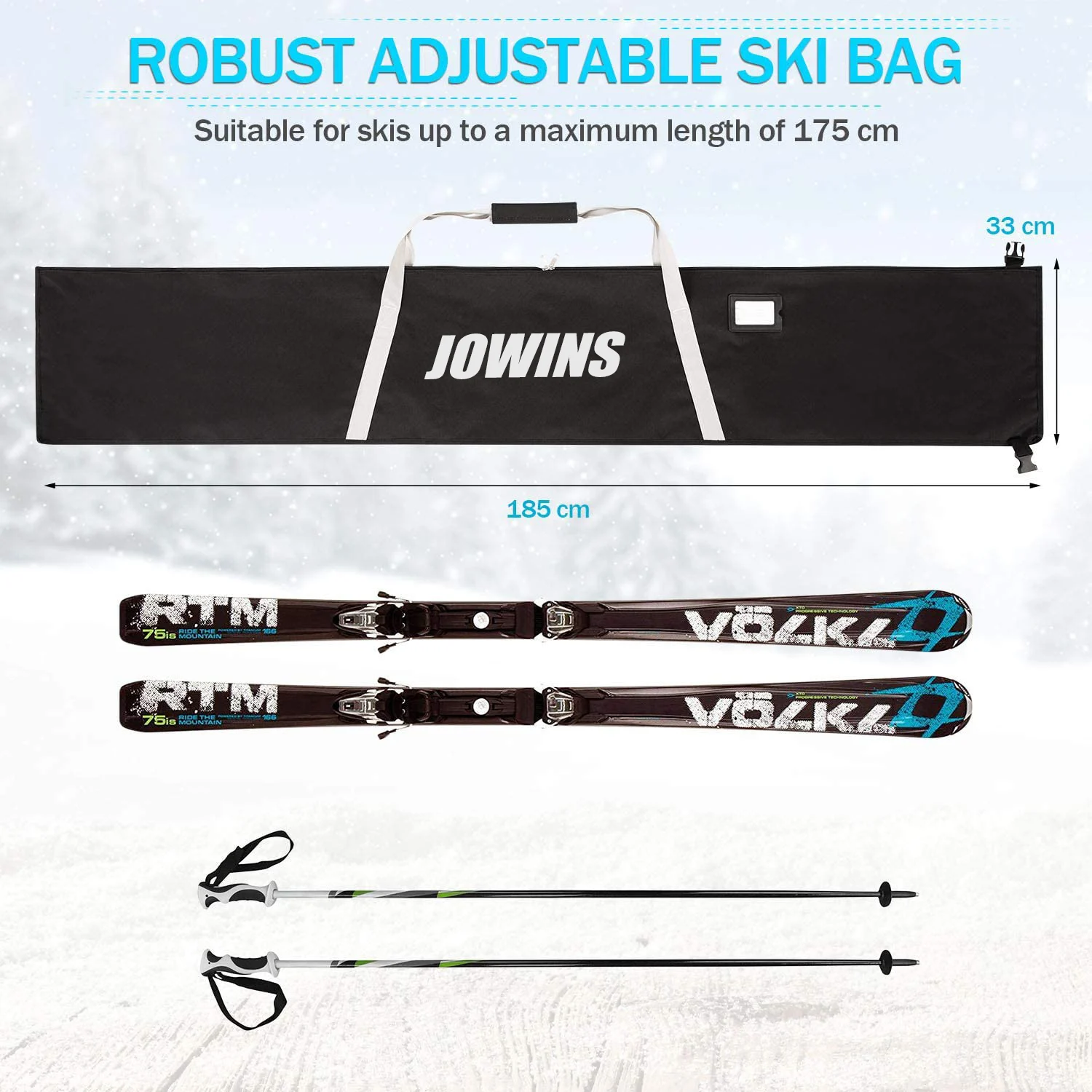 Water Resistant Adjustable Length Adult Ski Bag for travel