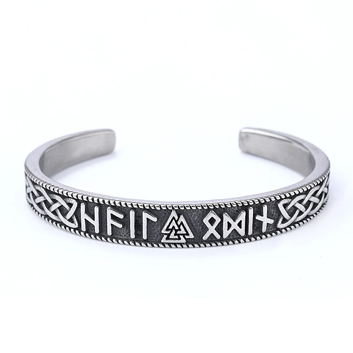 Stainless Steel Open Nordic Viking Bracelet Rune Valknut Mantra Cuff Friend Amulet Pagan Viking Jewelry Celtic Bangle