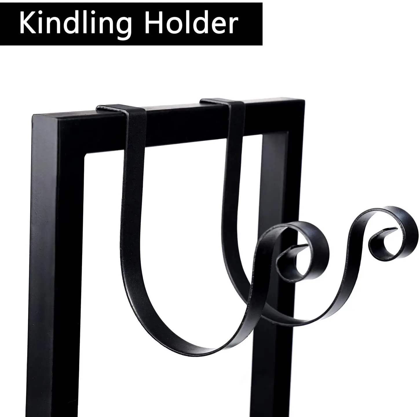 Firewood Holder 22 Inch Black Heavy Duty inner door Metal Firewood Rack with Kindling Holder