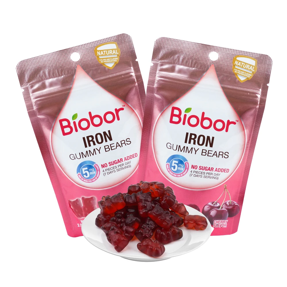 Biobor International Iron Gummy Bears No Sugar Added Cherry Flavors Natural Soft Gummy