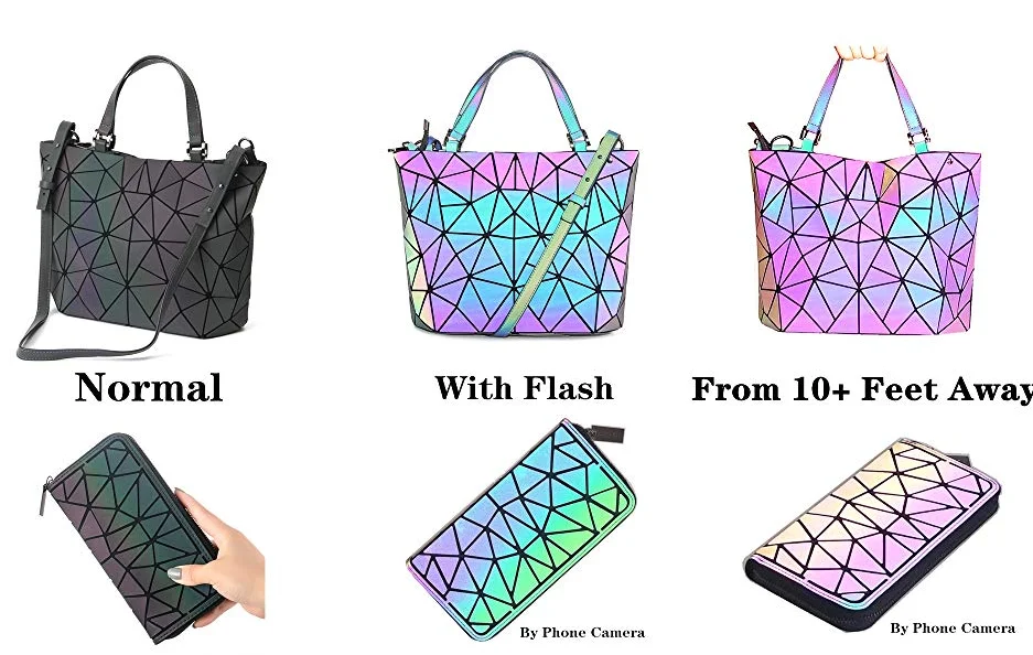 Fashion Hologram Chain Strap Shoulder Luminous Geometric Handbag for Women Girls PU Polyester Crossbody Bag Single Multi Letter