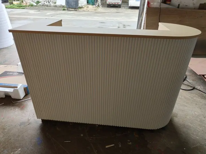 USA CA UK AU GER Local Stock Engineer Wood MDF Structure Modern Salon Small Shop Semi Circle Bar Cash Counter Design