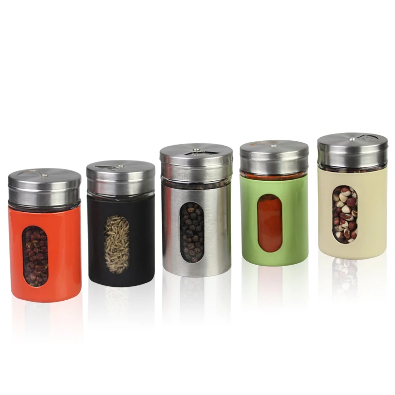 Wholesale Seal Luxury Shaker Glass Spice Jar Set With Metal Lids