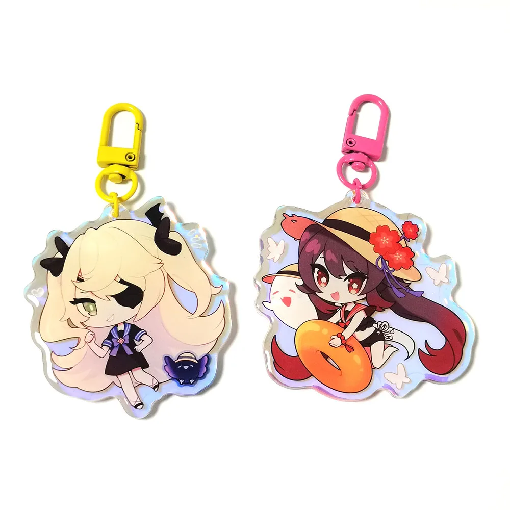 Custom high quality iridescent acrylic keychain mirrored charms with epoxy rainbow hologram