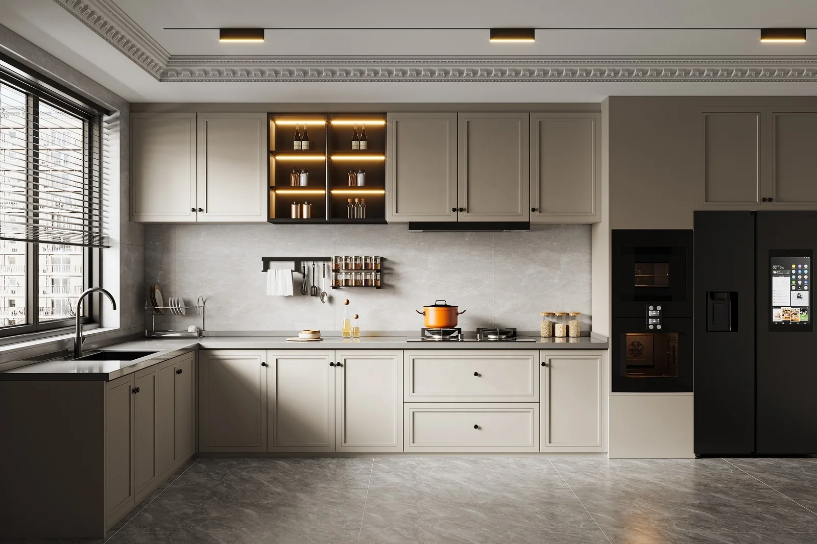 Contemporary Simple European Waterproof Durable Paint Glass Pvc Lacquer Wood Kitchen Storage Cupboard