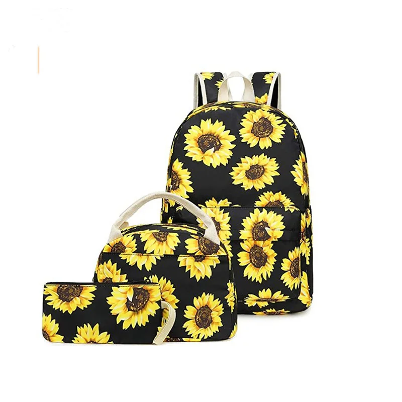 Designer Backpack For School Children Wholesale Girls Canvas Kid Sunflower Backpack Set And Lunch Bag