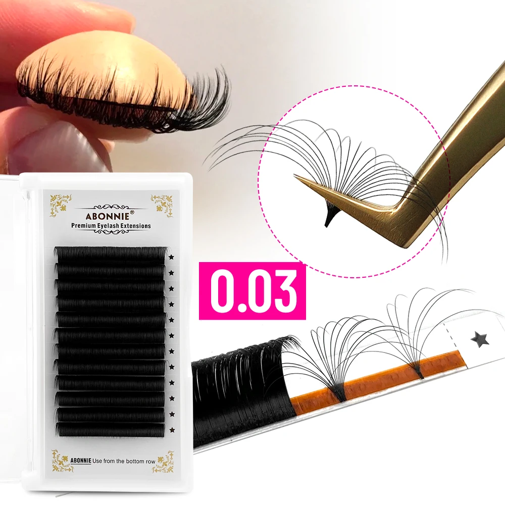 Abonnie volume blossom eyelash extensions easy auto fan mega lash eyelash trays 0.3 d curl 8-25mm mink lash trays