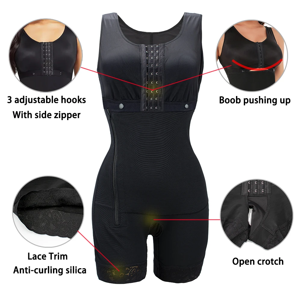 Private Label Powernet Crotchless Colombian Shapers Sheath Body Suit Hip Butt Lifting Faja Postpartum Shapewear Girdle