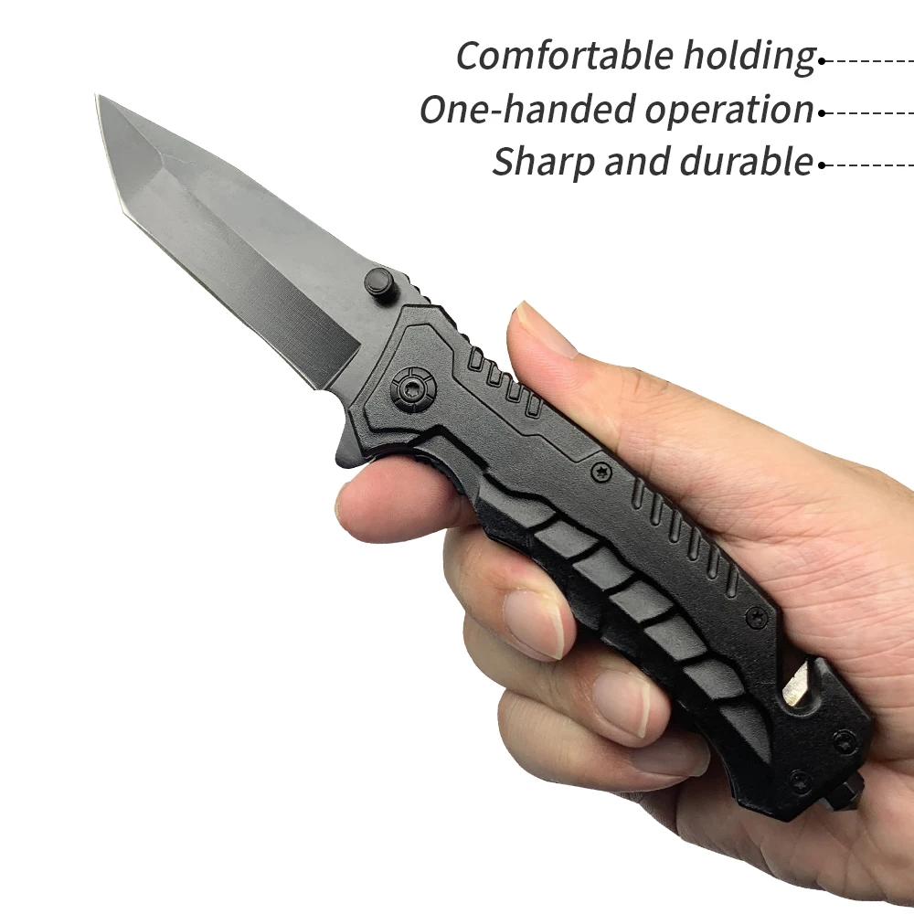 Tanto 3cr13 steel blade aluminum handle folding pocket hunting 3cr13 steel black knife with wholesale