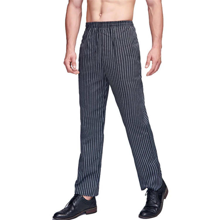 
Mens chef pants Casual Pants Man Striped Trousers Elasticized Waist Cargo work Pants pLaid pants 