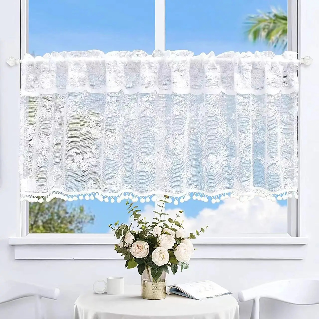 Manufacturers directly supply lace kitchen short curtain exquisite embroidered small kitchen curtain