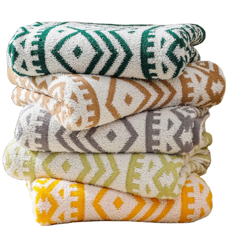 Оптовая продажа, Лидер продаж, трикотажное покрывало в богемном стиле для дивана, шерстяное одеяло из полиэстера в полоску