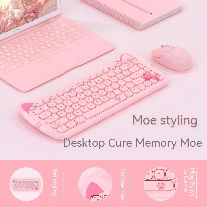 Ajazz A3060 Wireless Dual-mode Professional Membrane Keyboard and Mouse Combo Set Pink Purple Suitable for Win IOS Laptop Gamer