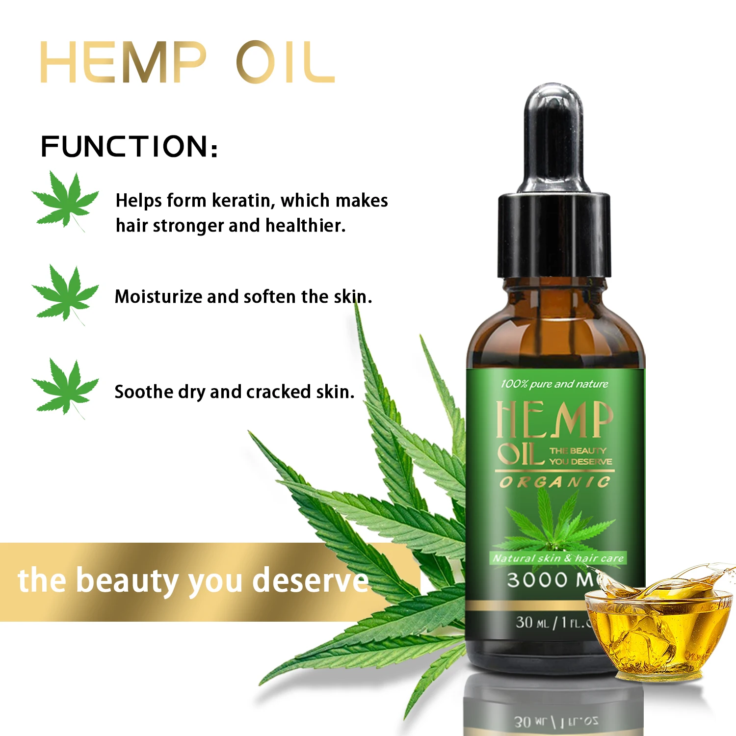 Factory Custom 30ml Hemp Oil Essence Hair Growth Spray Treatment Preventing Hair Loss