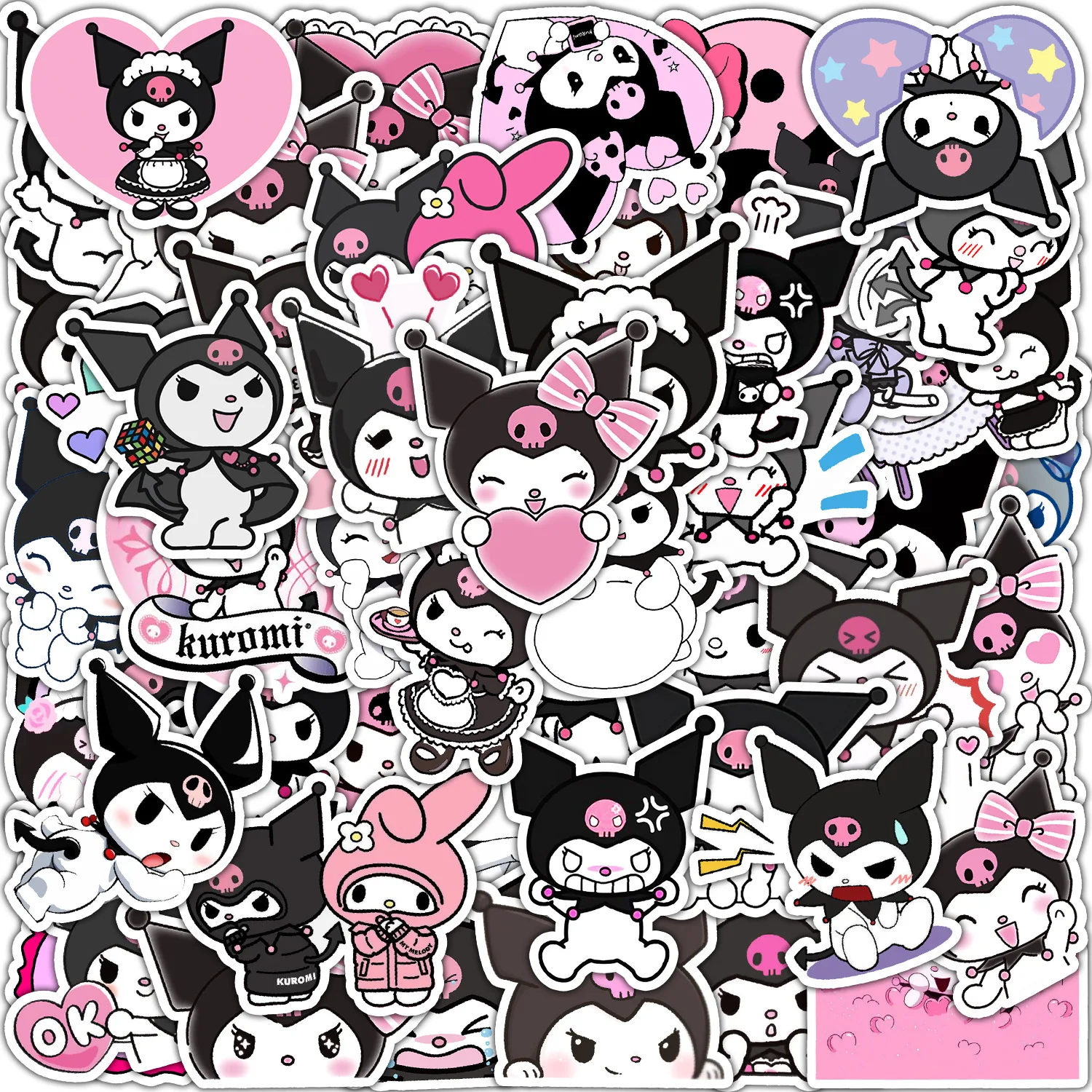 50Pcs Cute Cartoon kuromi and Melody Kawaii Girl Decorative Stickers For Car Bottle Wall Vinyl Kid Anime Sticker