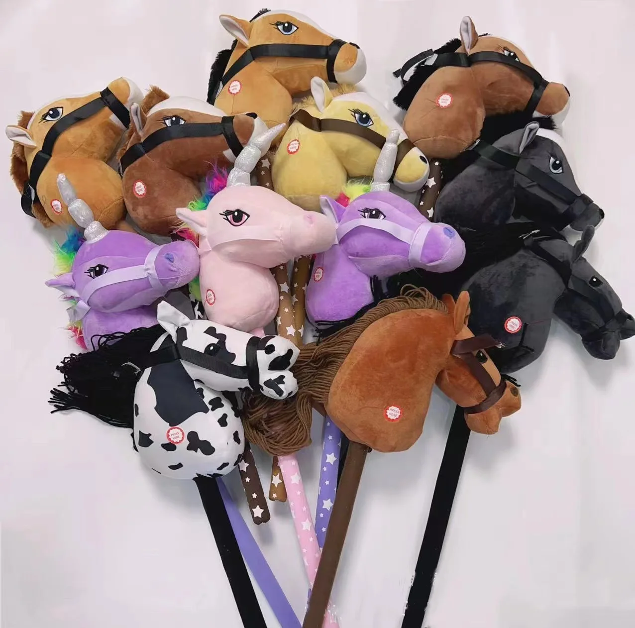 New Unicorn Hobby Horse Stick Head Riding Plush Toy Horse Riding Stick With Horse Sounds