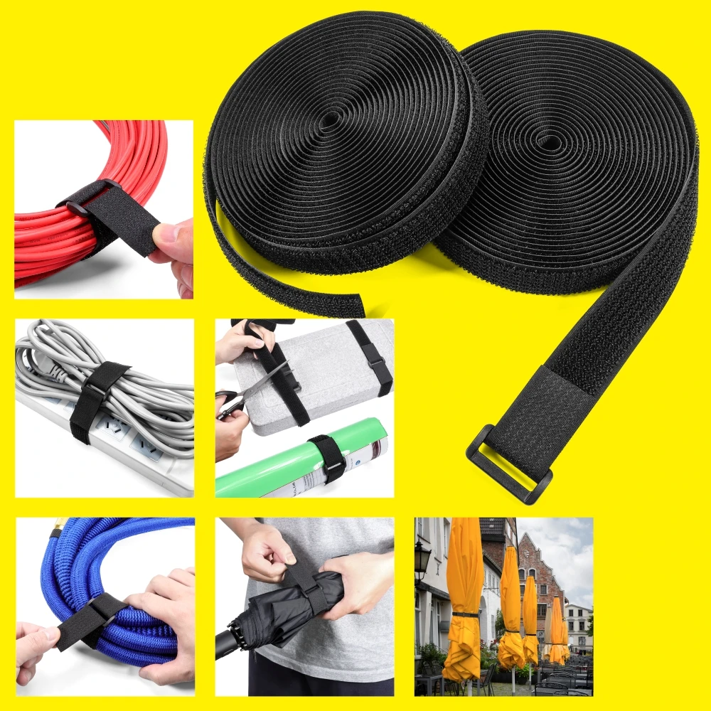 Multi-function 2 In 1 Hook And Loop Tape Fastening Strap with Plastic Buckle Self-locking Hook Loop Tape