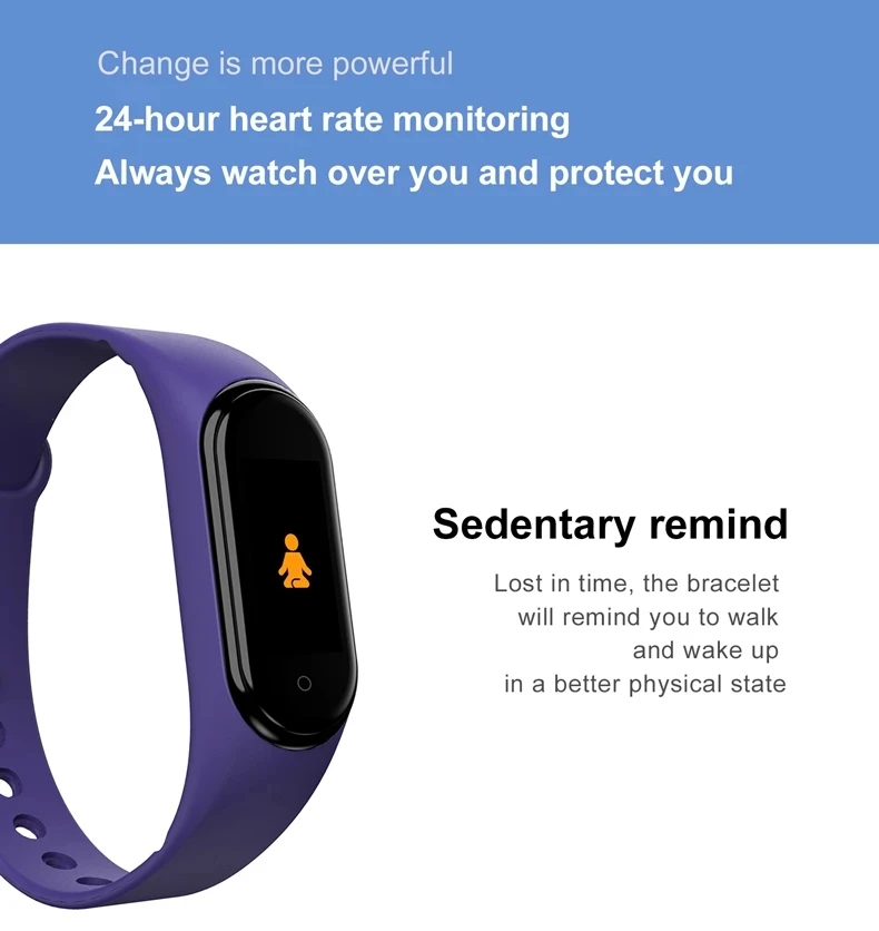  Free Sample 2021 Latest Version Fitness Smart Band M4 1:1 High Quality USB Cable Charge Blood Pressure