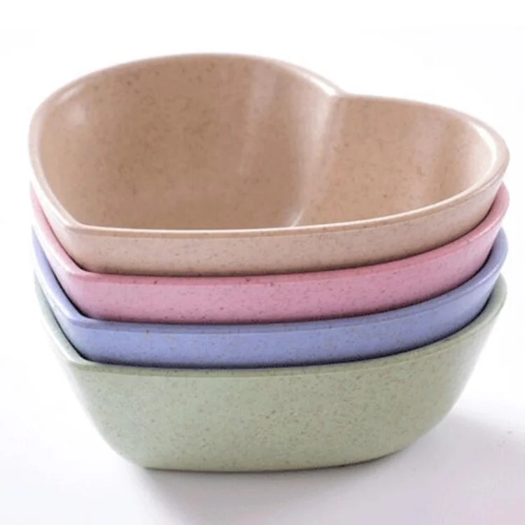 Экологически чистая дешевая оптовая продажа листьев круглых цветов в форме сердца Пшеничная солома пластиковая маленькая тарелка для соевого соуса